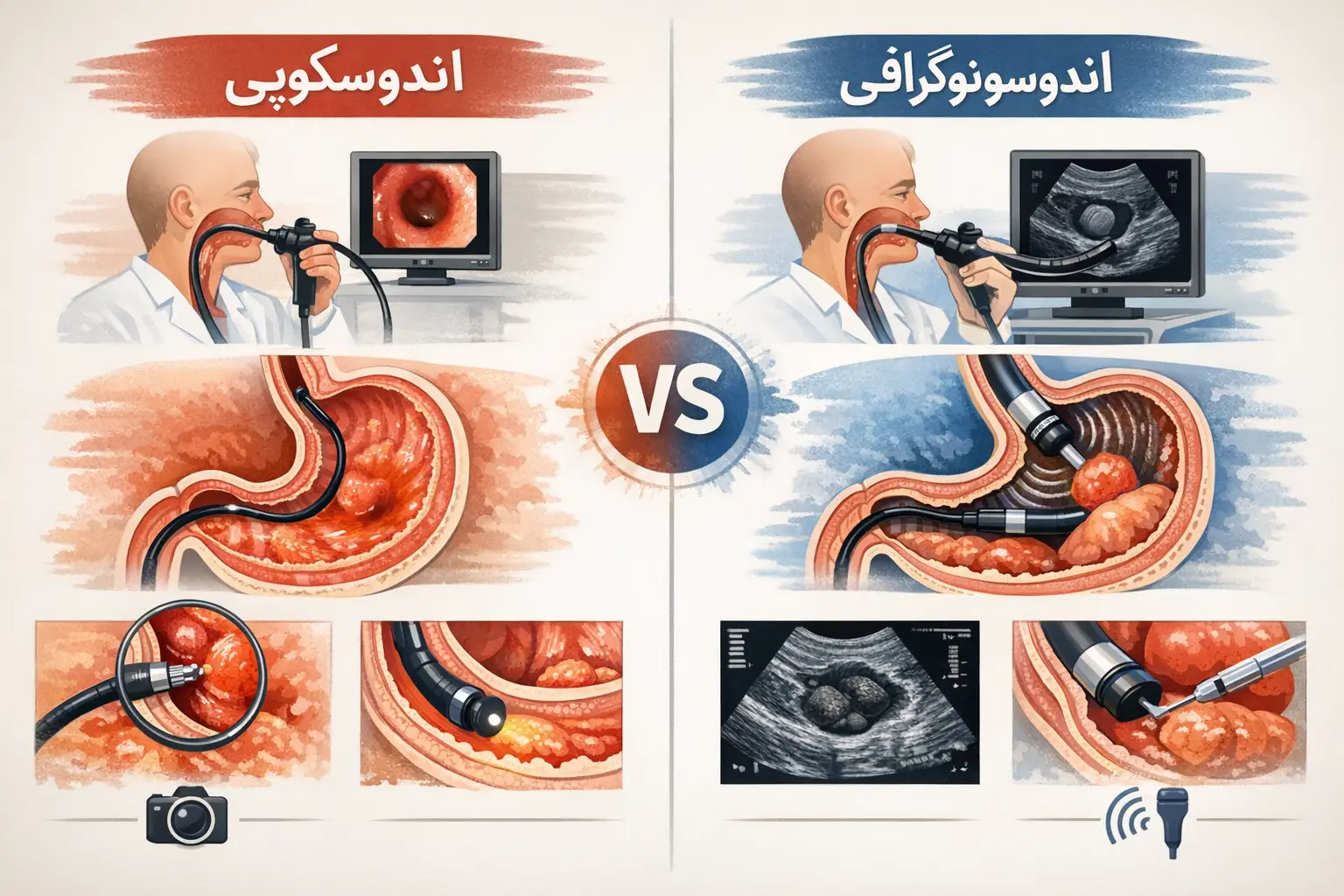 تفاوت اندوسکوپی و اندوسونوگرافی
