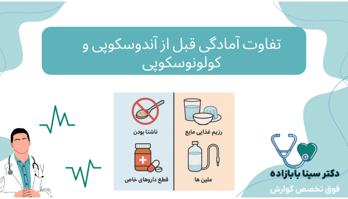 تفاوت آمادگی قبل از آندوسکوپی و کولونوسکوپی